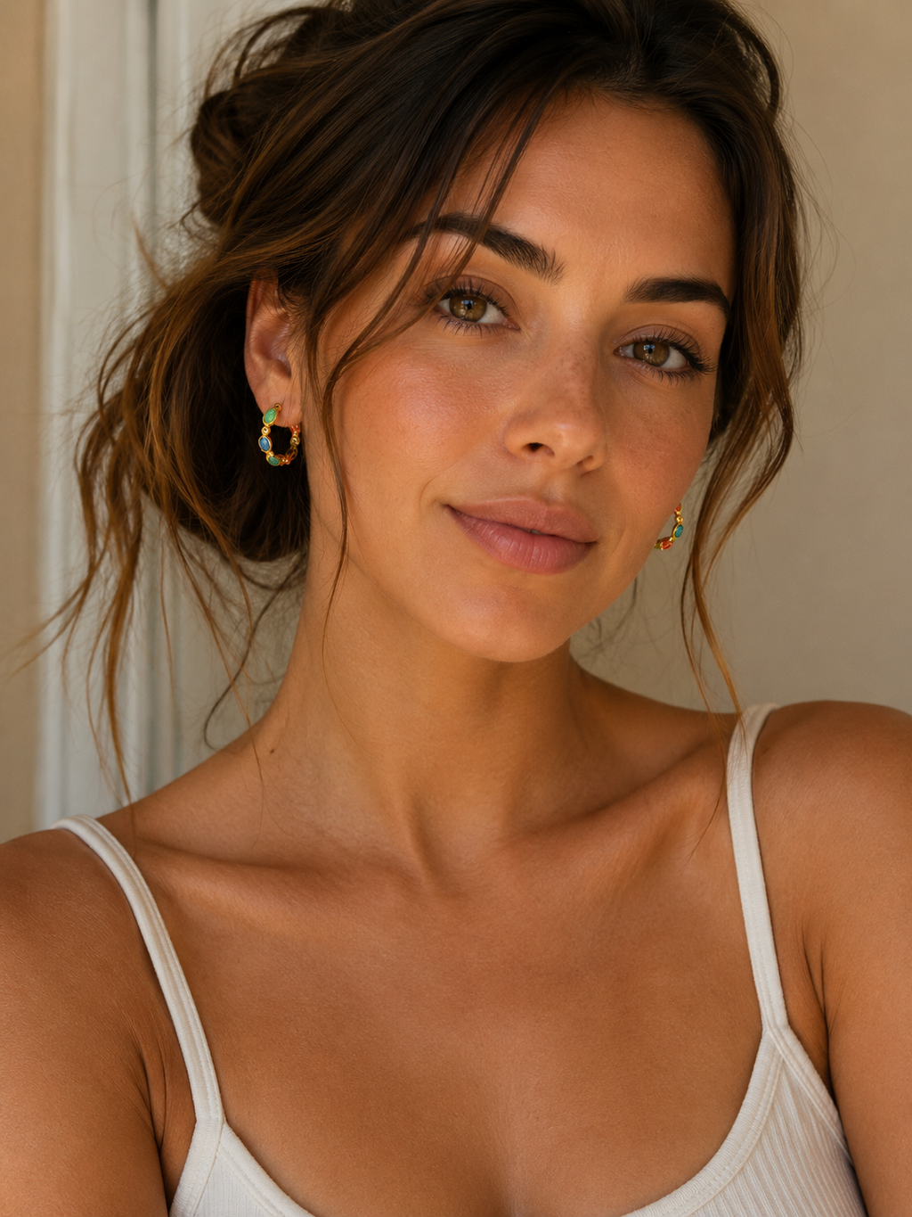 18K Gold C-Hoop Gemstone Earrings