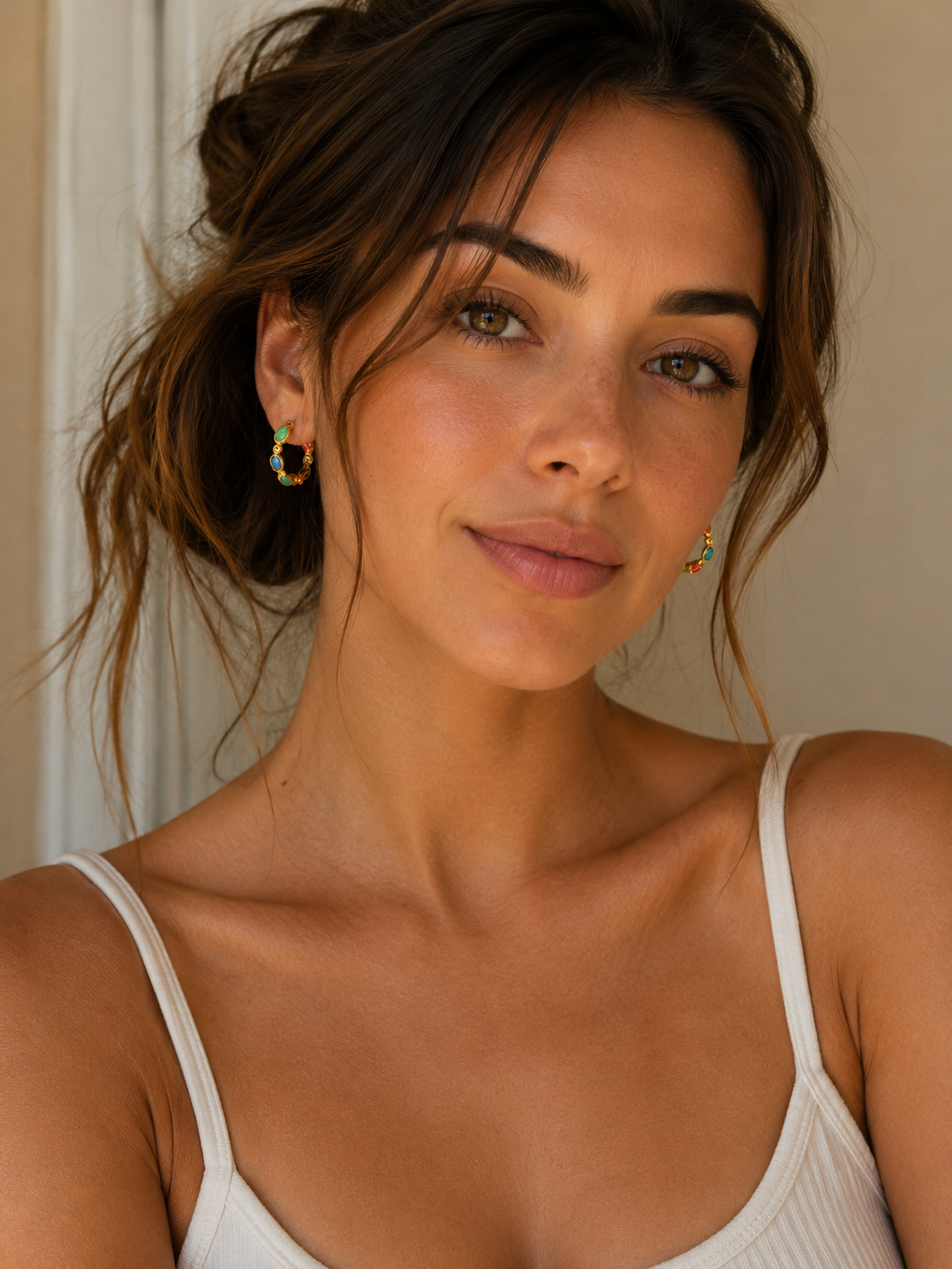 18K Gold C-Hoop Gemstone Earrings
