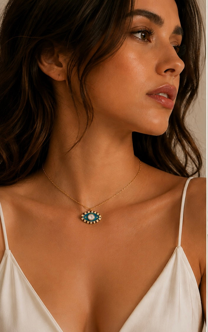 Evil Eye Diamond Pendant Necklace | 18K Gold Plated Stainless Steel | 4 Colours