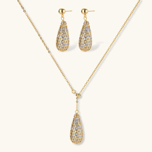 14K Gold Plated Eco Brass CZ Teardrop Jewelry Set – Golden Luxe Crystal | Ornexa