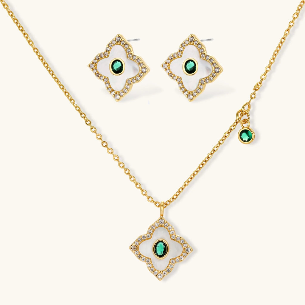 Emerald Bloom Jewelry Set — Green Stone