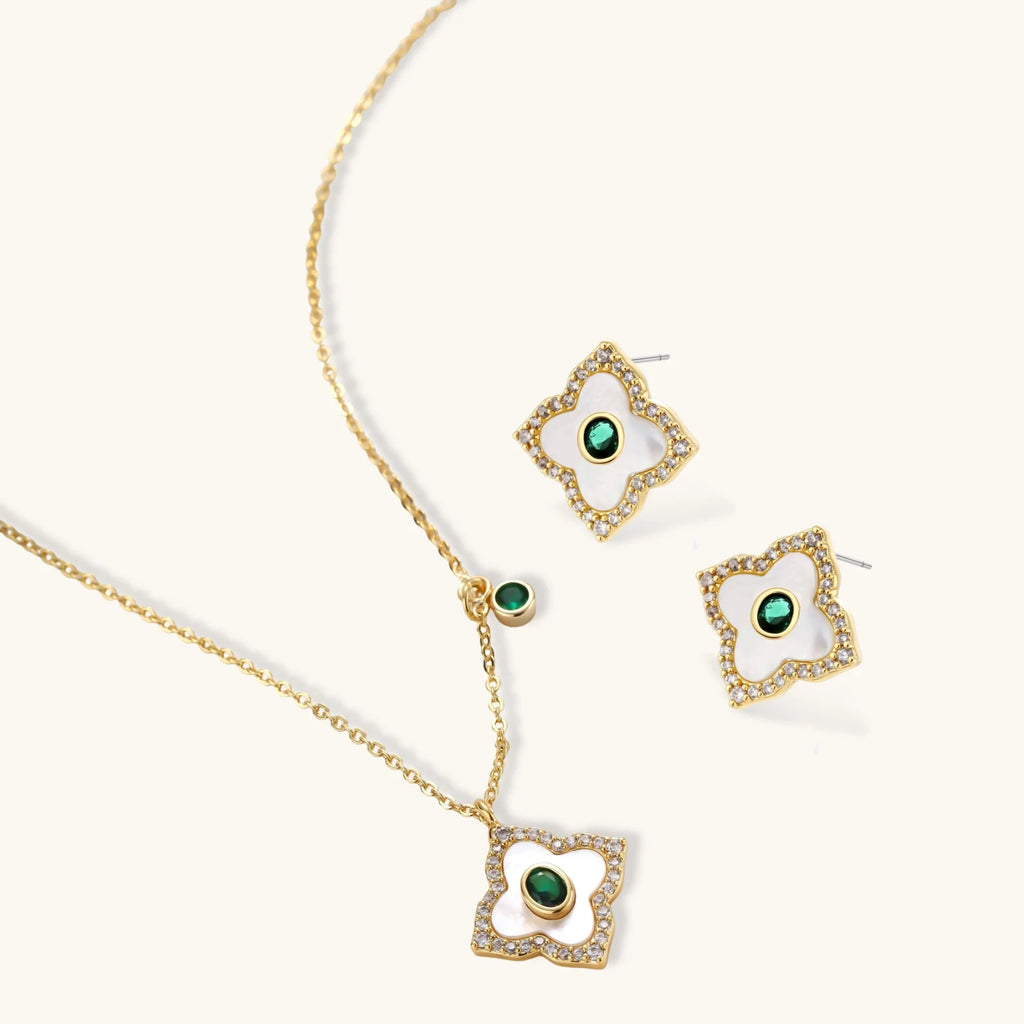 Emerald Bloom Jewelry Set — Green Stone
