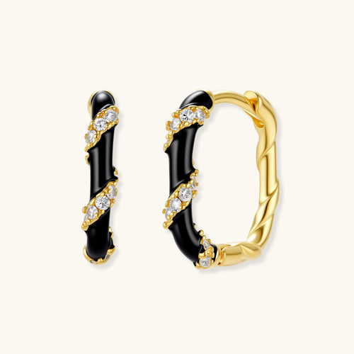 14K Gold Plated 925 Sterling Silver CZ Huggie Earrings – Midnight Stripe | Ornexa