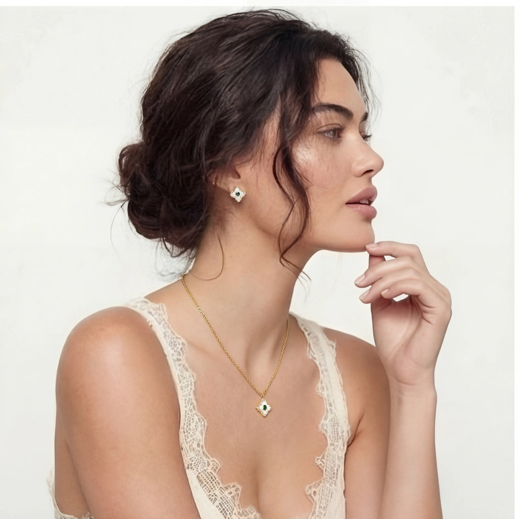 Emerald Bloom Jewelry Set — Green Stone