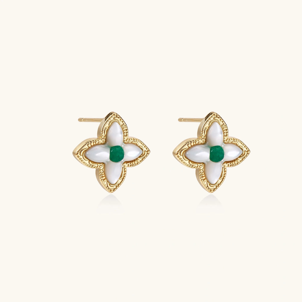 Lucky Clover Pearl Studs