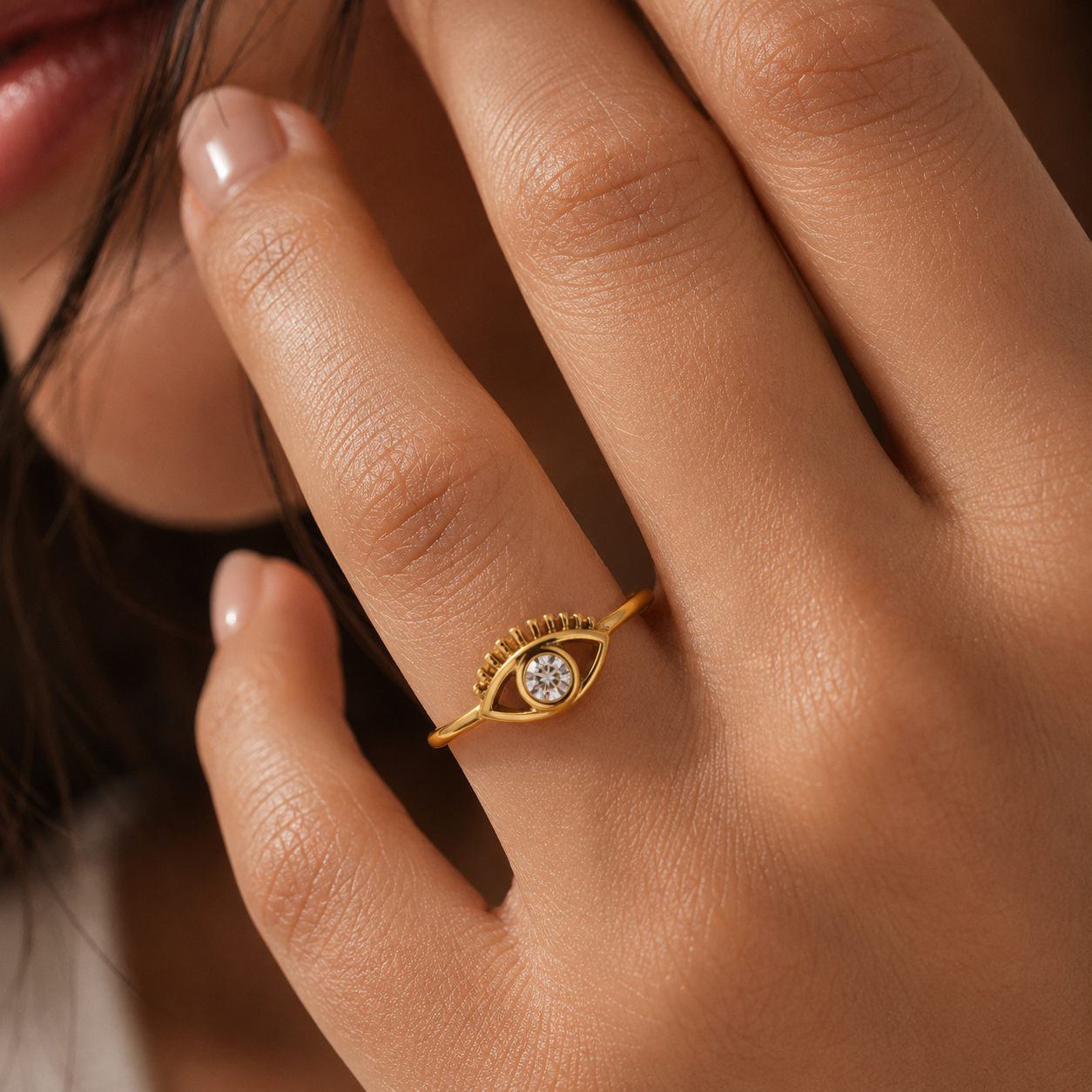 Evil Eye Zircon Ring | 18K Gold Plated Adjustable Stainless Steel