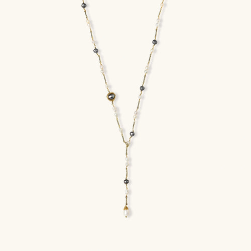 14K Gold Plated Eco Brass Freshwater Pearl Lariat Necklace – Twilight | Ornexa