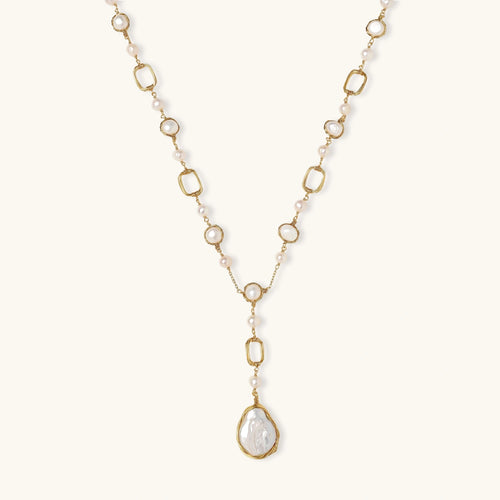 14K Gold Plated Eco Brass Baroque Pearl Lariat Station Necklace – Lumina | Ornexa
