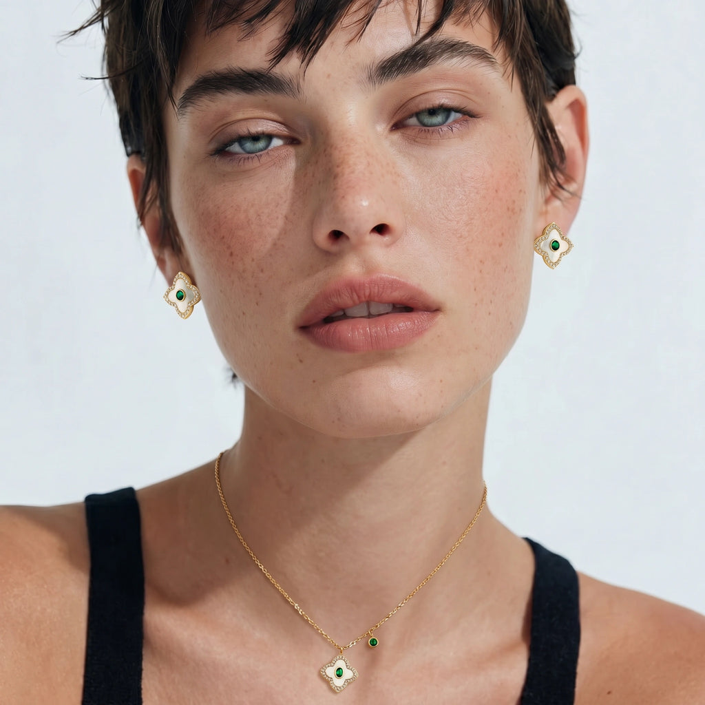Emerald Bloom Jewelry Set — Green Stone