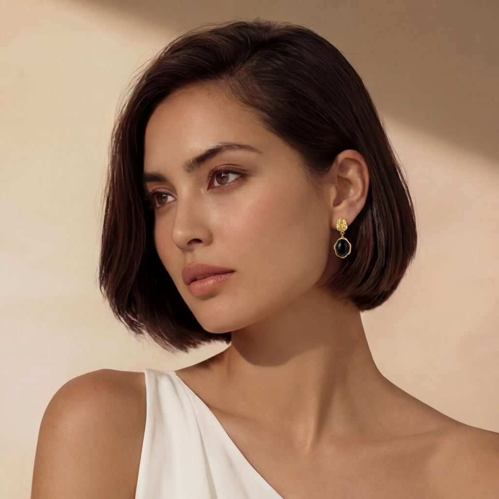 Ripple Drop Agate Earrings — Natural Stone Sterling Silver