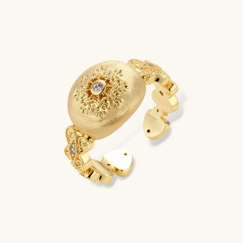 14K Gold Plated Eco Brass CZ Adjustable Ring – Vintage Medallion | Ornexa