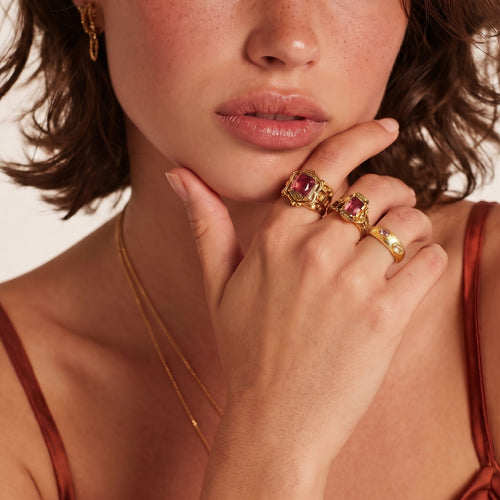 14K Gold Plated Eco Brass Adjustable Dual Stone Ring – Dual Gem | Ornexa