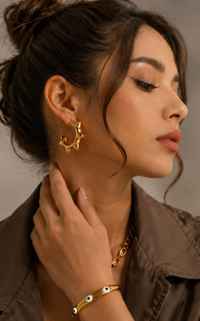 C-Shaped Rivet Punk Earrings | 18K Gold Plated Stainless Steel