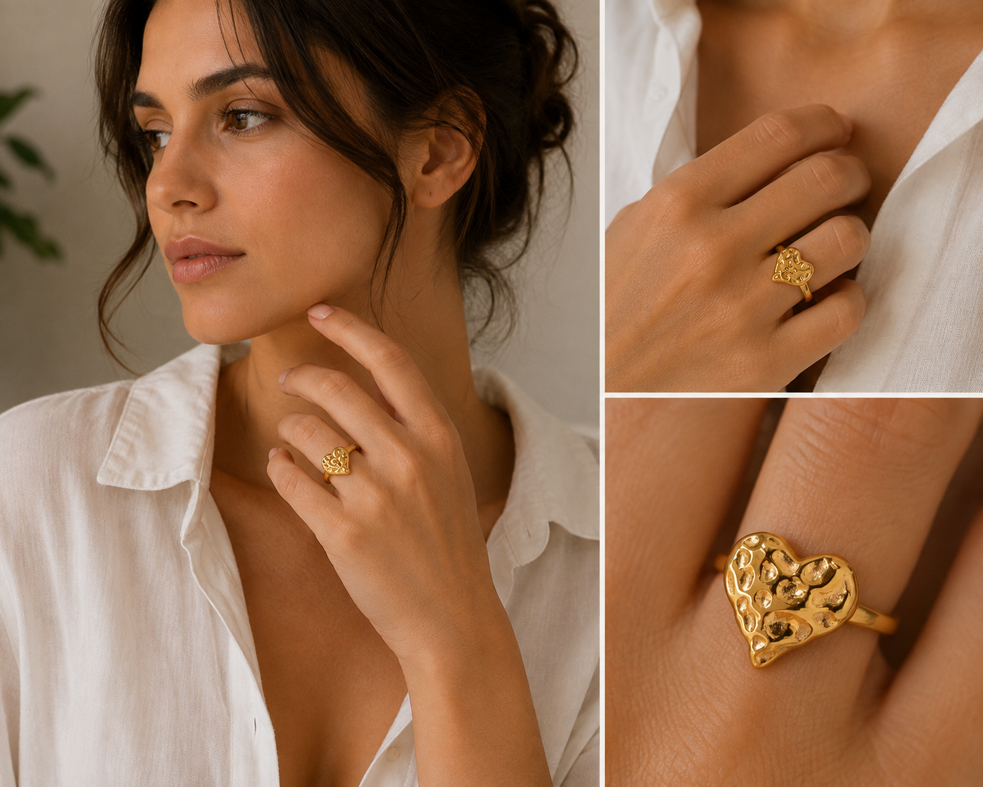 18K Gold Hammered Heart Ring