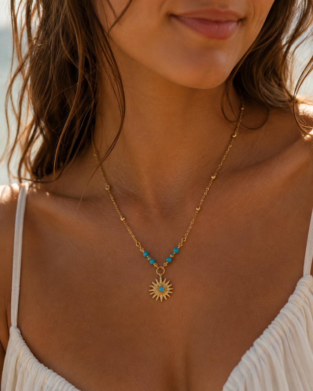 18K Gold Evil Eye & Turquoise Pendant Necklace