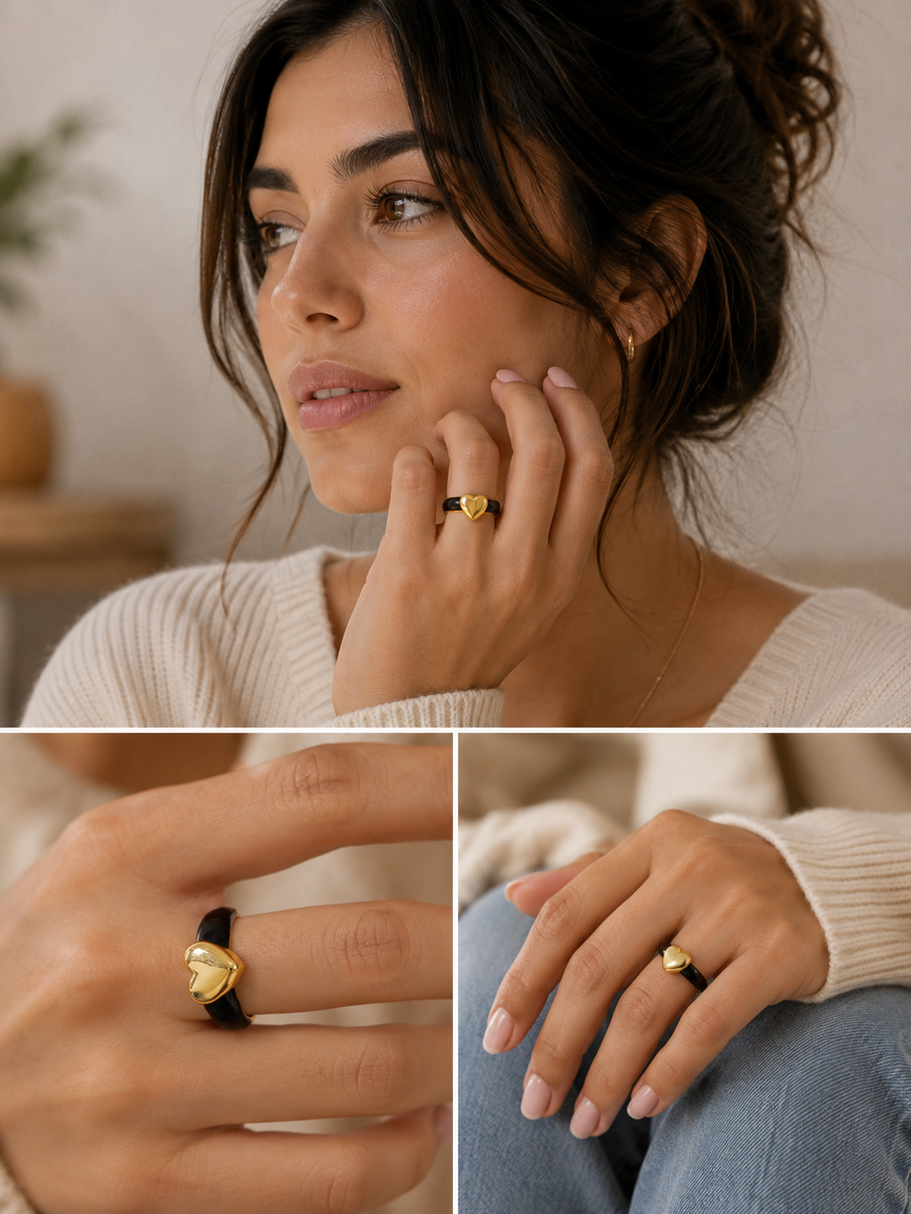 18K Gold Open Heart Ring