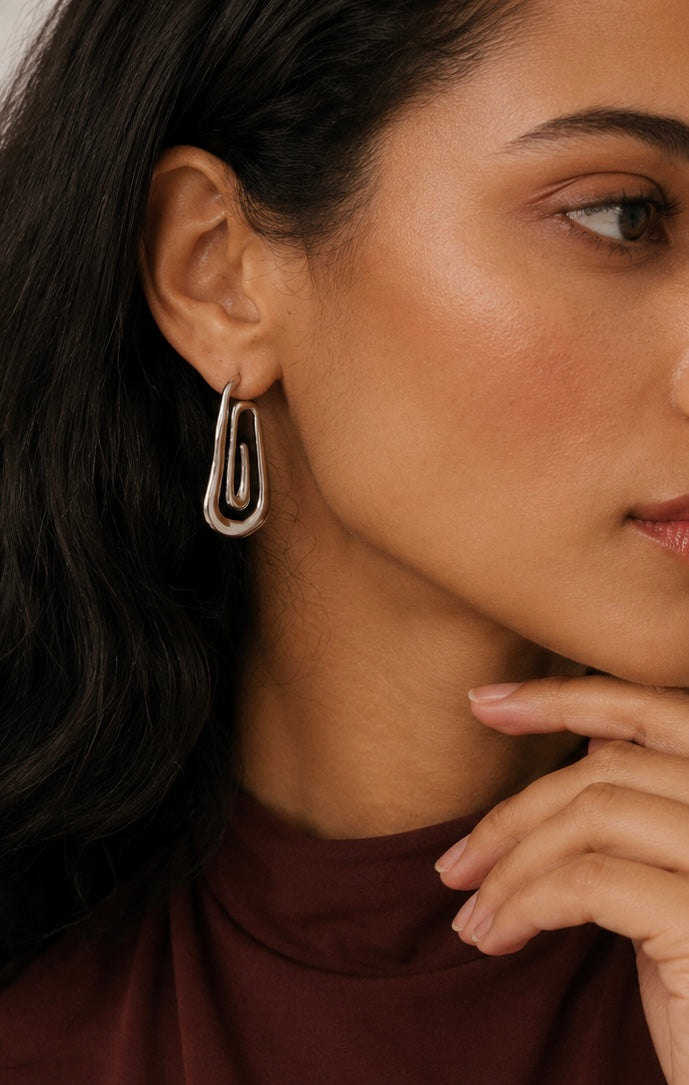 Threaded Hollow Rectangle Earrings | Minimalist Stainless Steel