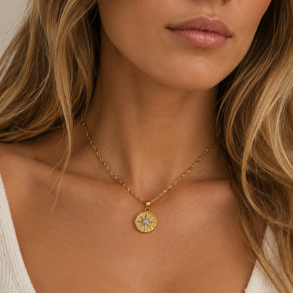 18K Gold Eight-Pointed Star Pendant Necklace