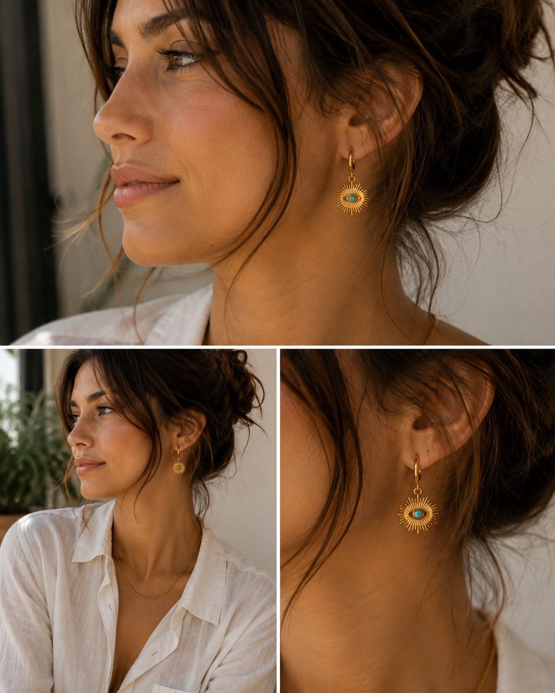 18K Gold Turquoise Earrings