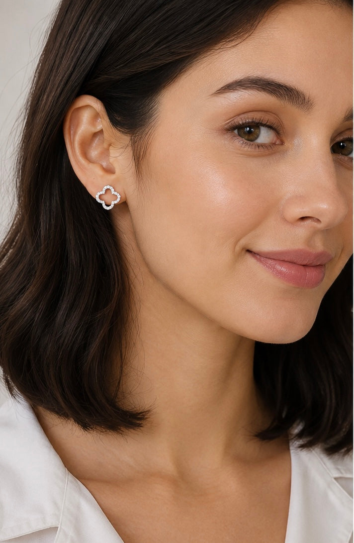 Four-Leaf Clover Zircon Earrings | S925 Sterling Silver