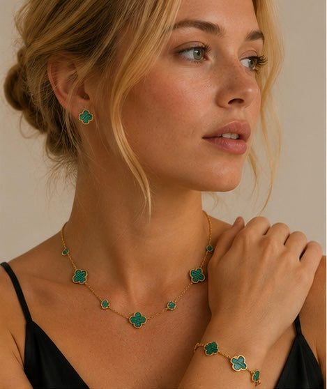 Flower Gemstone Jewelry Set | 18K Gold Plated Earrings, Bracelet & Necklace