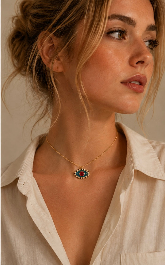 Evil Eye Diamond Pendant Necklace | 18K Gold Plated Stainless Steel | 4 Colours