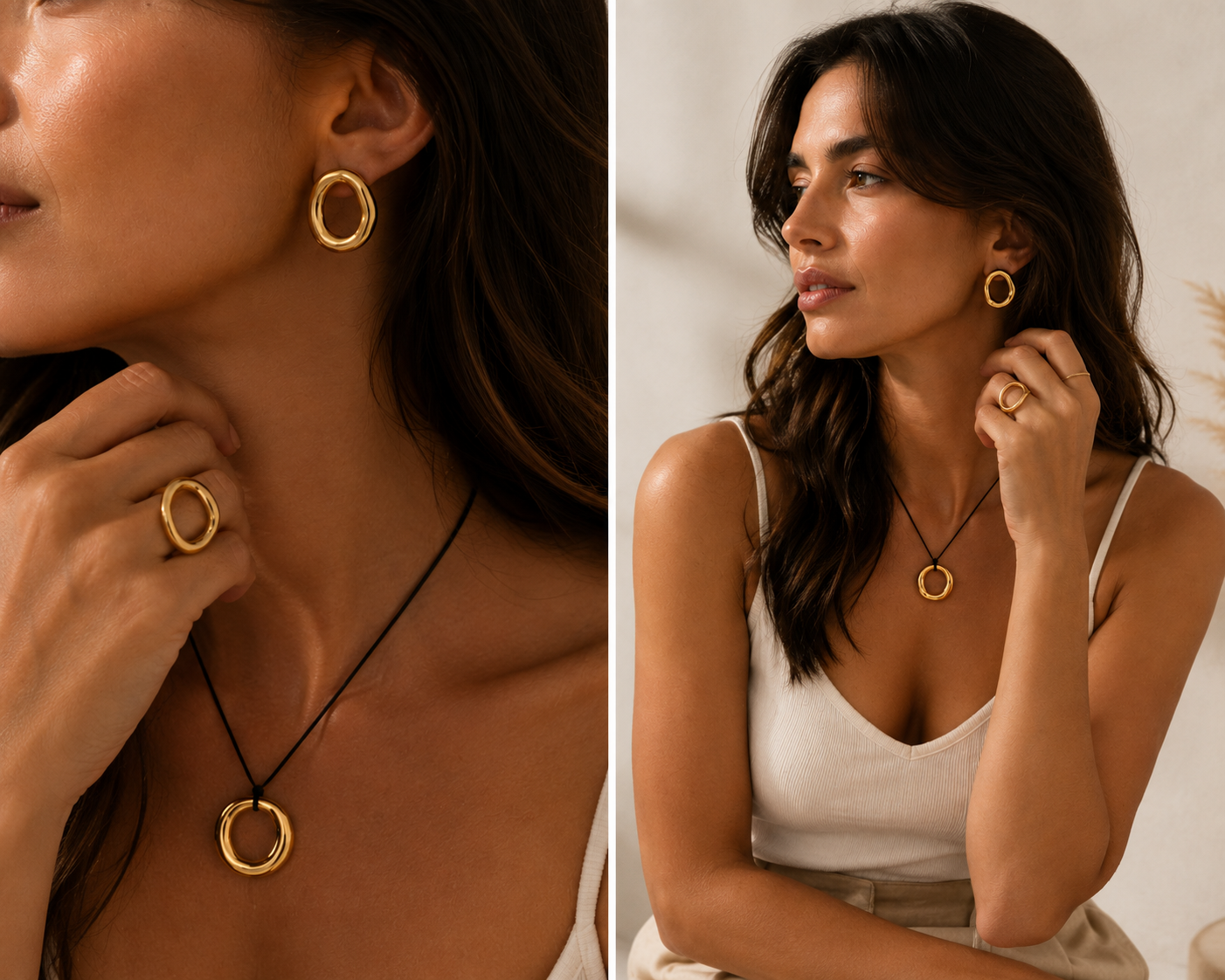 18K Gold Circle Jewelry Set
