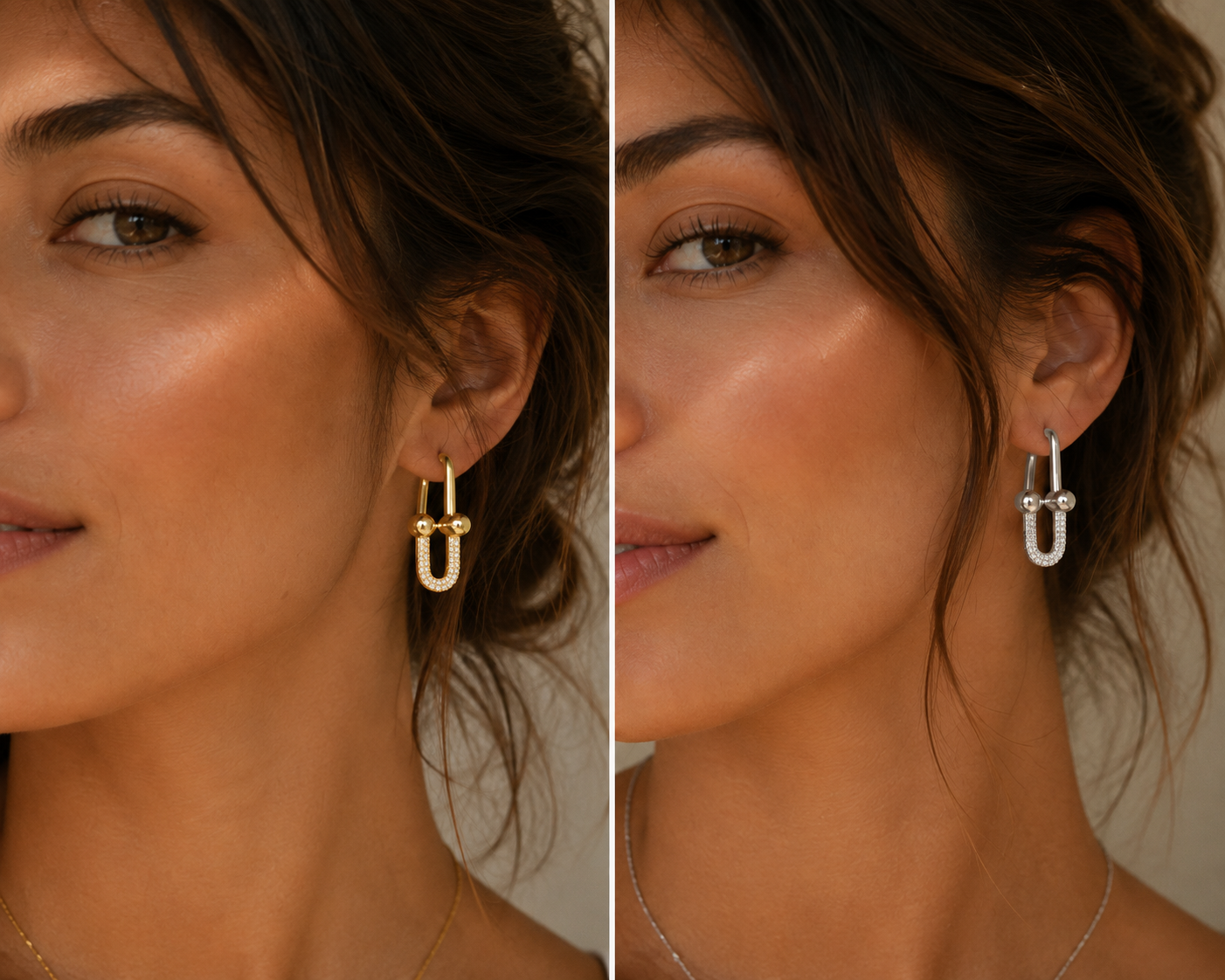 18K Gold Interlocking U-Hoop Diamond Earrings