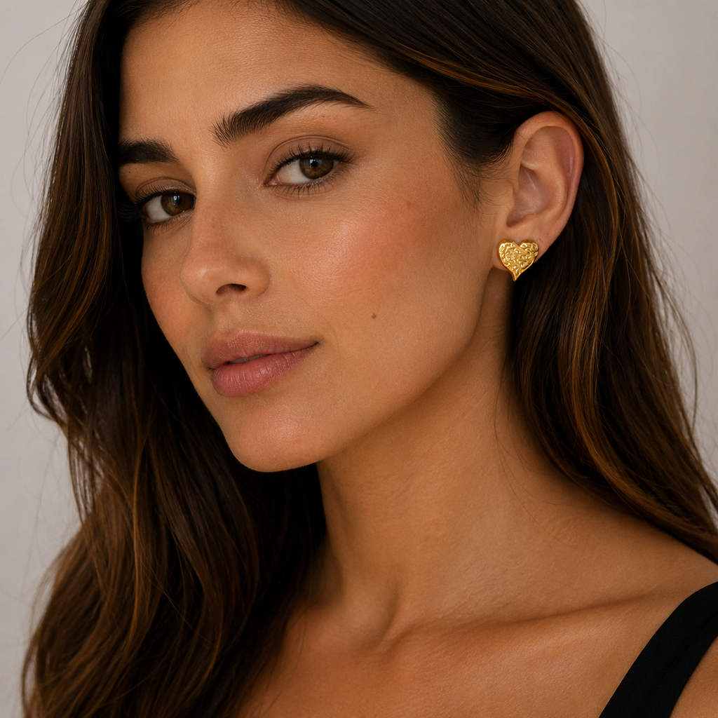 18K Gold Hammered Heart Earrings