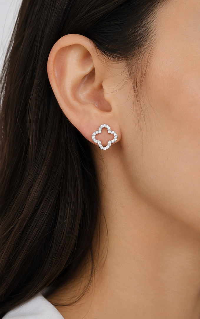 Four-Leaf Clover Zircon Earrings | S925 Sterling Silver