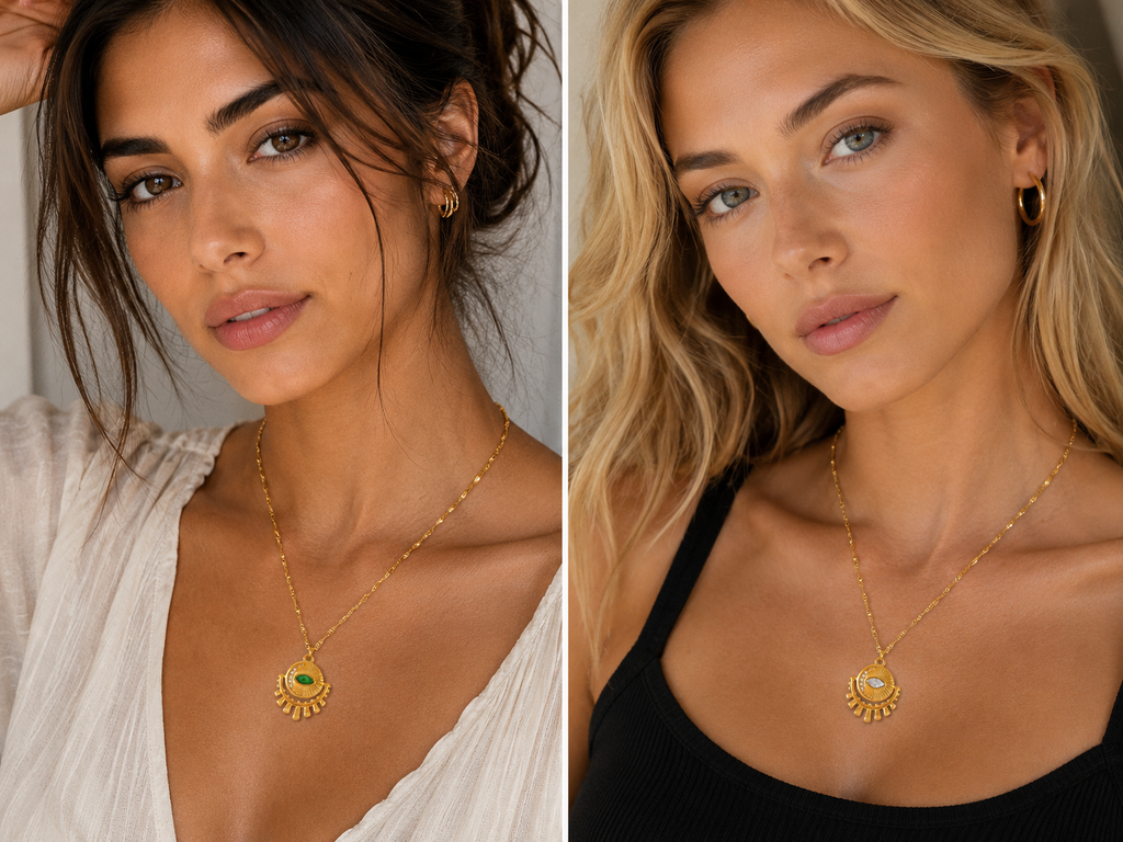 18K Gold Eye Gemstone Necklace