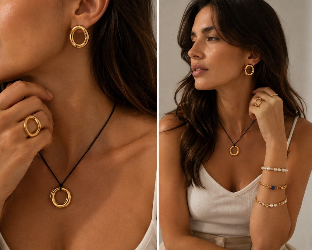 18K Gold Circle Jewelry Set