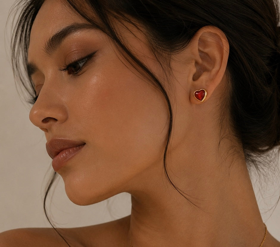 Heart Red Gemstone Earrings | 18K Gold Plated Stainless Steel