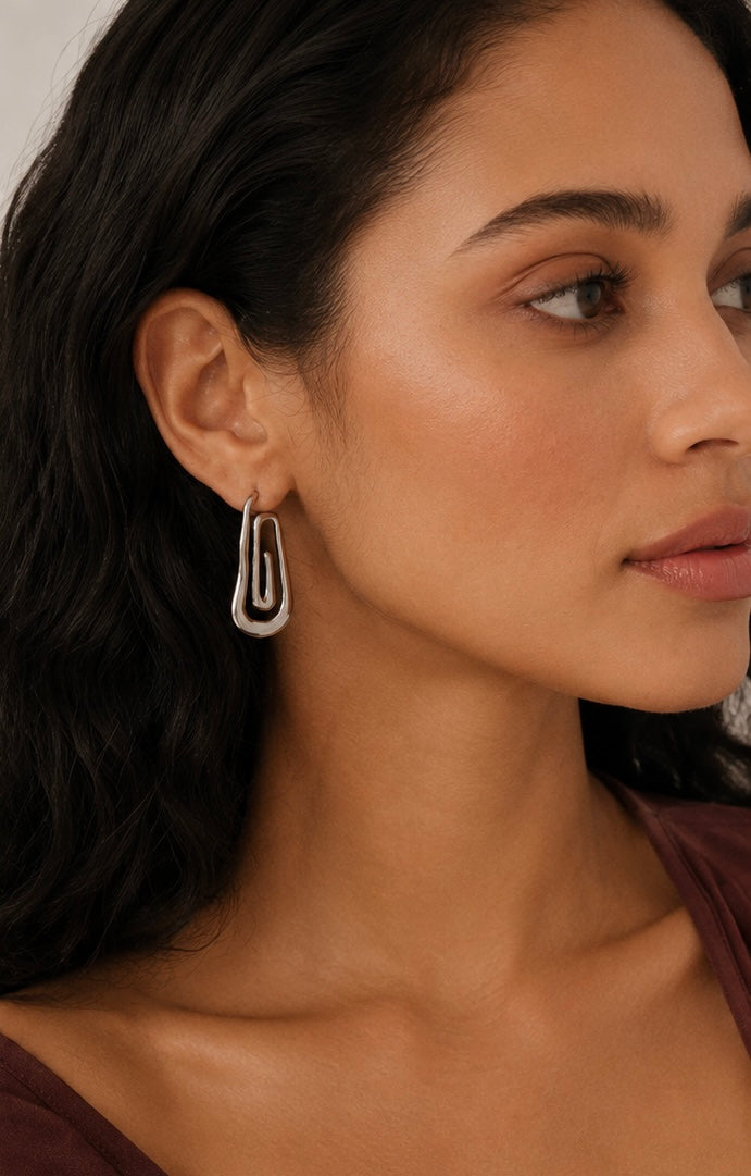Threaded Hollow Rectangle Earrings | Minimalist Stainless Steel