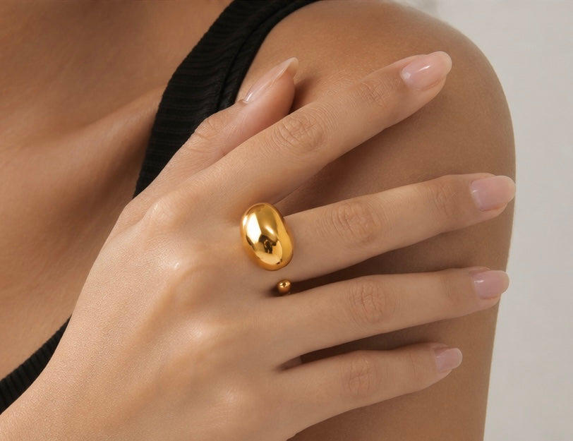 Teardrop Ring | 18K Gold Plated Adjustable Stainless Steel | Gold & Silver