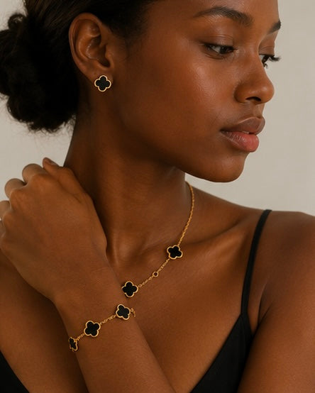 Flower Gemstone Jewelry Set | 18K Gold Plated Earrings, Bracelet & Necklace