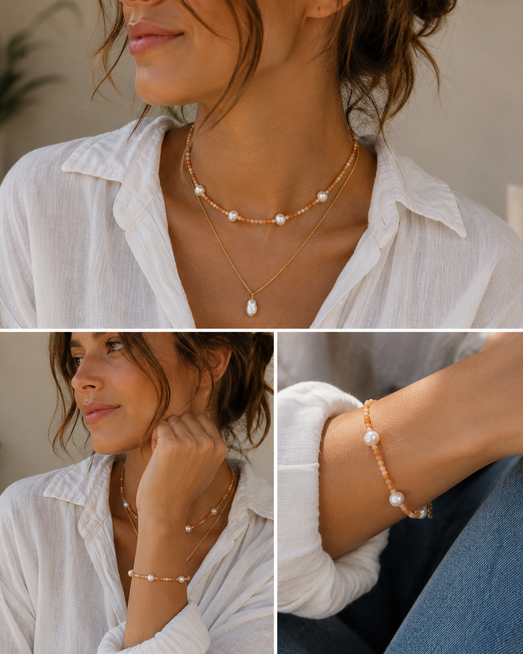 18K Gold Baroque Natural Stone Set
