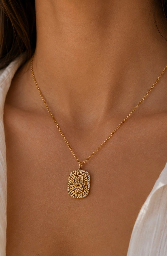 Evil Eye Oval Zircon Pendant Necklace | 18K Gold Plated Stainless Steel