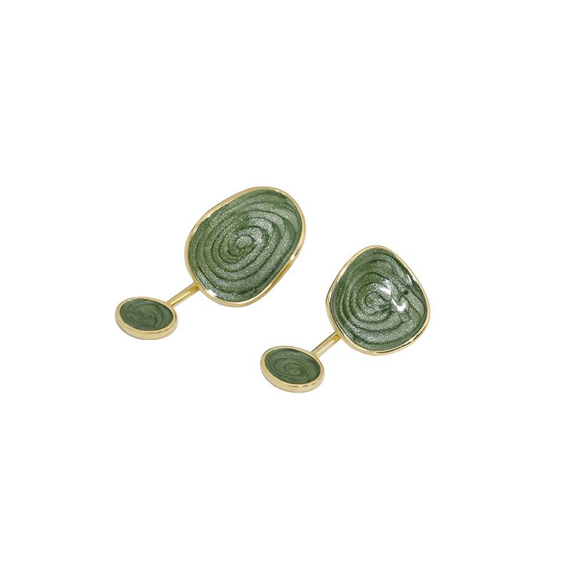 Irregular Green Epoxy Geometry 925 Sterling Silver Dangling Earrings