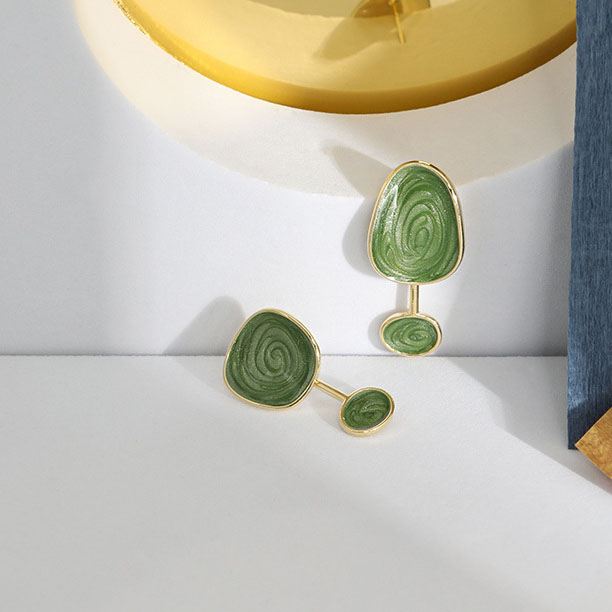 Irregular Green Epoxy Geometry 925 Sterling Silver Dangling Earrings