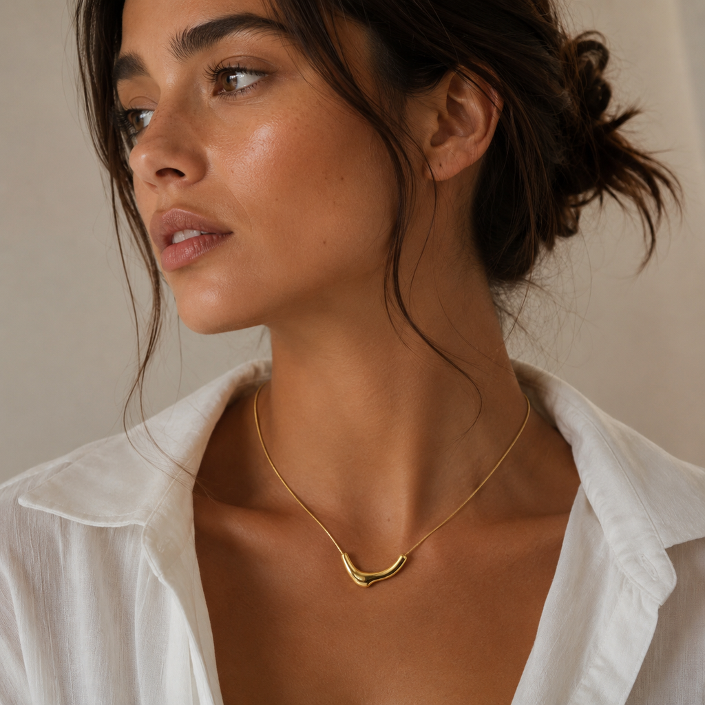 18K Gold Plated Sterling Silver Statement Necklace – Curve Sculptural | Ornexa