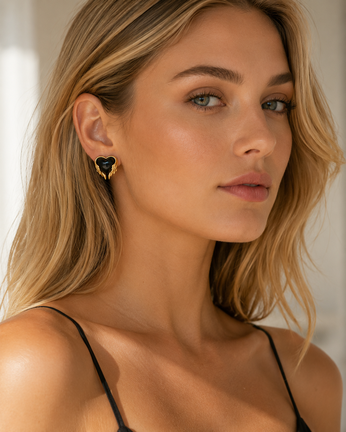 18K Gold Plated Eco Brass Heart & Wing Stud Earrings – Angel | Ornexa