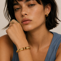 18K Gold Plated Stainless Steel Tiger's Eye Bangle – Pavé Crystal | Ornexa