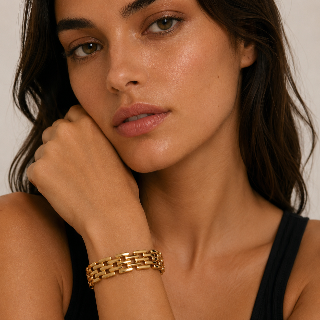 18K Gold Plated Stainless Steel Link Bracelet – Grid Design | Ornexa