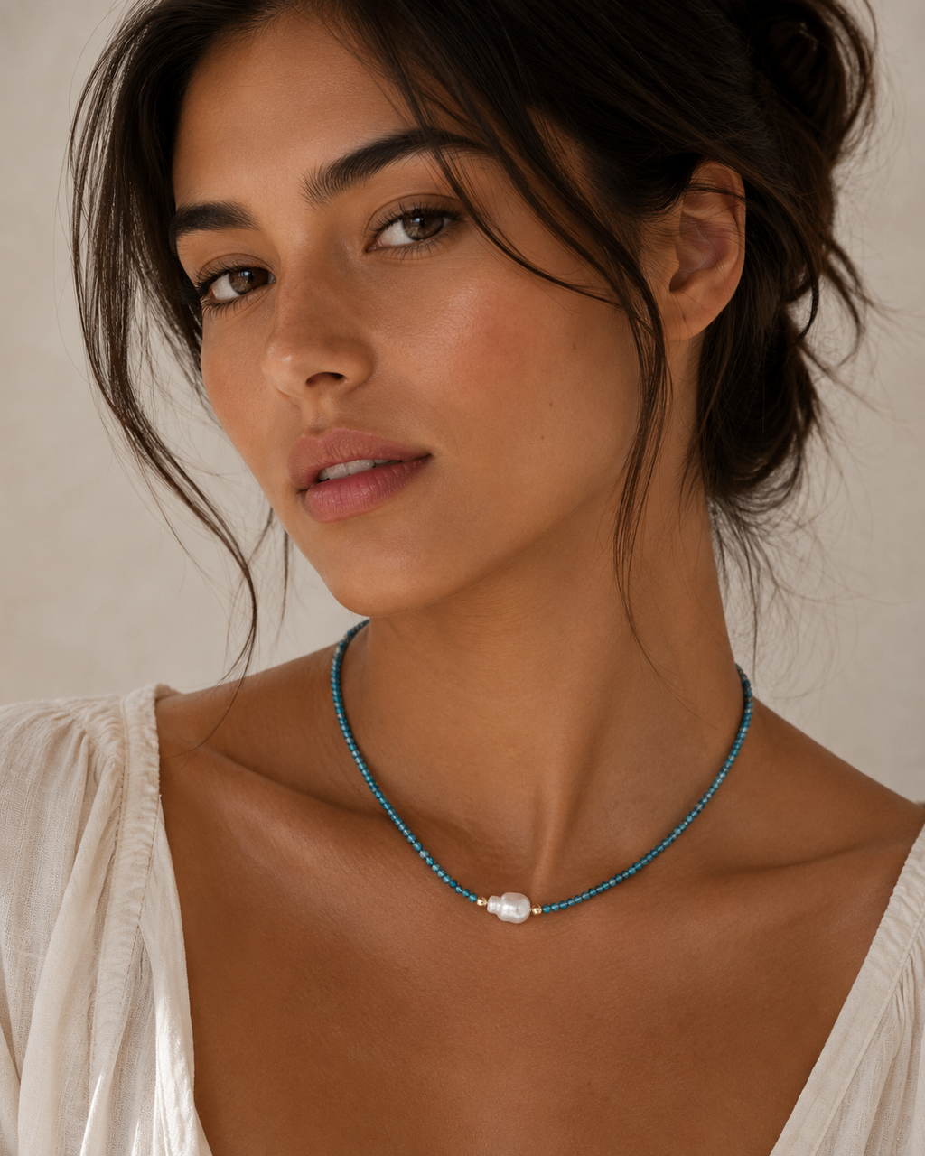 18K Gold Vermeil Apatite & Freshwater Pearl Beaded Necklace – Ocean | Ornexa