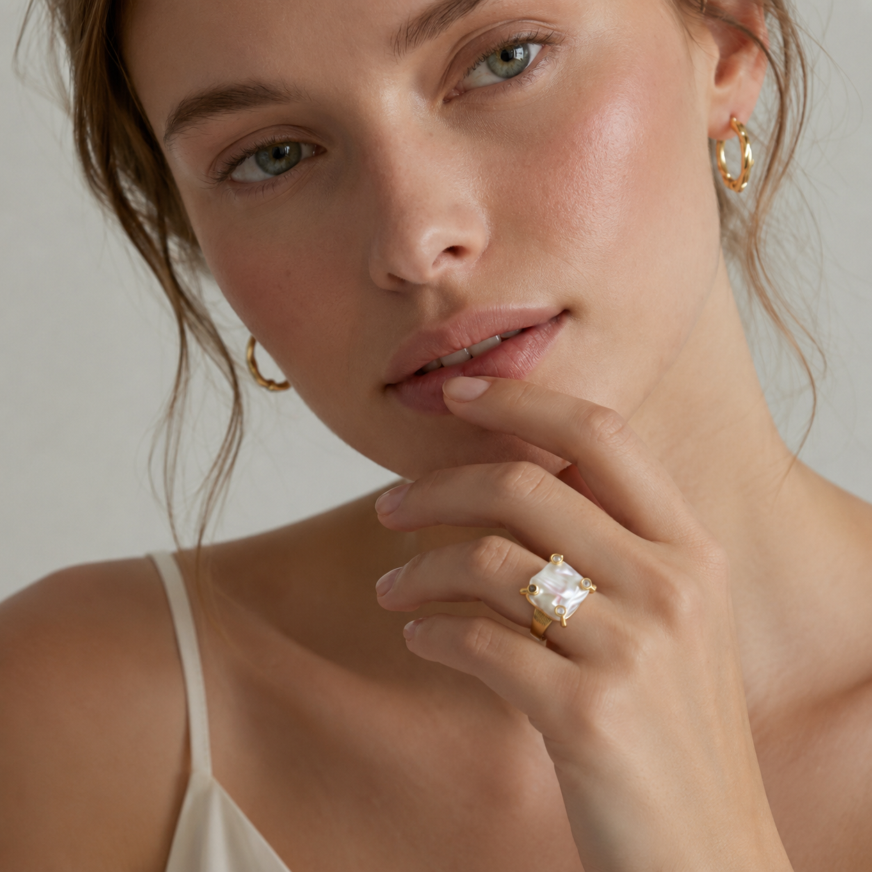 14K Gold Plated Eco Brass Baroque Pearl & CZ Adjustable Statement Ring | Ornexa