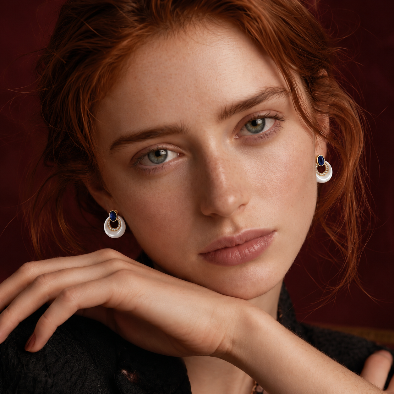 18K Gold Plated Eco Brass Lapis Lazuli & Mother of Pearl Crescent Drop Earrings – Celestial | Ornexa