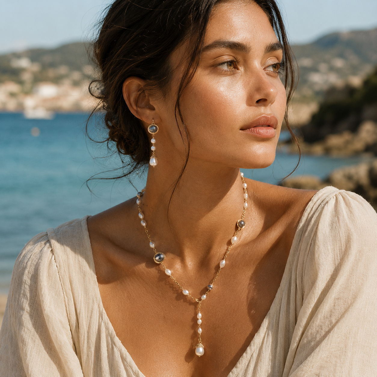14K Gold Plated Eco Brass Freshwater Pearl Lariat Necklace – Twilight | Ornexa