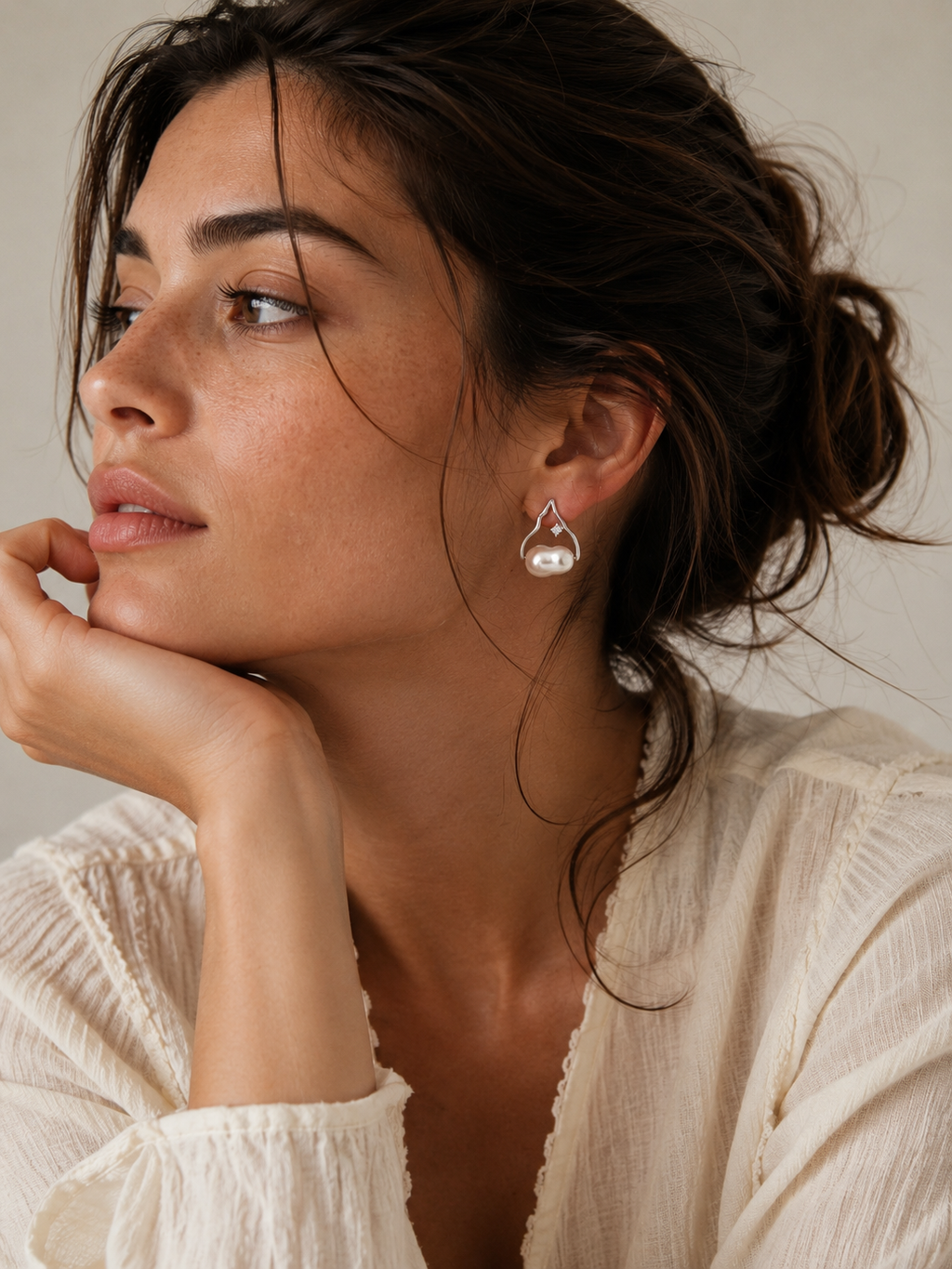 Rhodium Plated 925 Sterling Silver Baroque Freshwater Pearl Teardrop Earrings | Ornexa