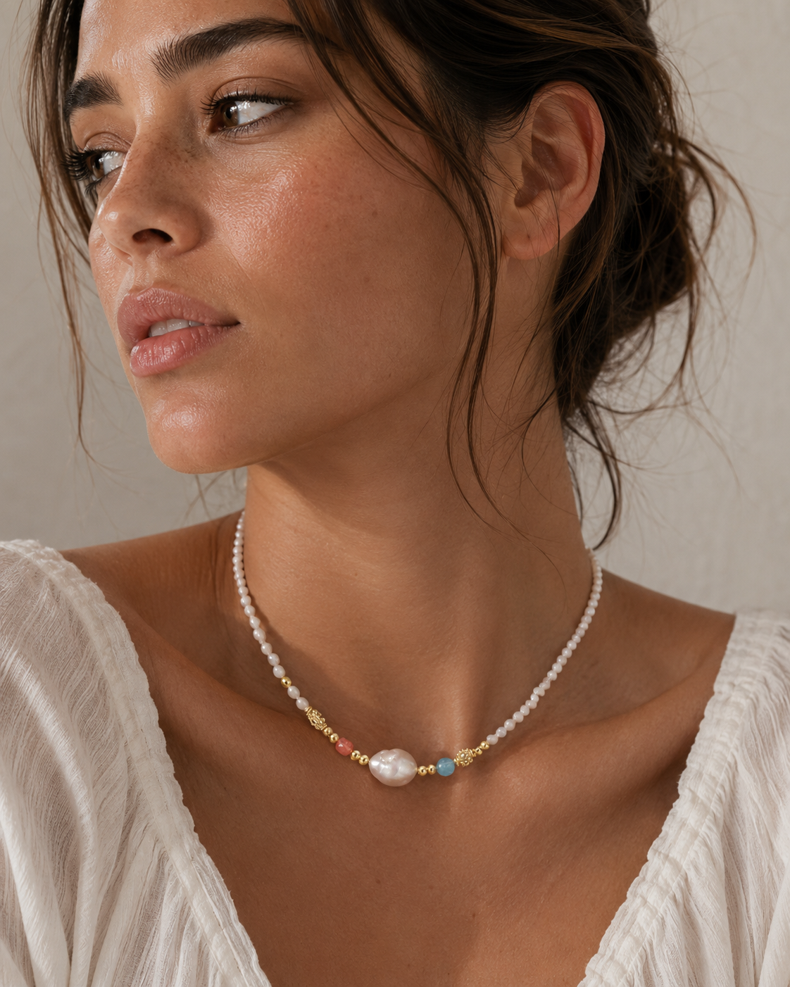 18K Gold Vermeil Freshwater Pearl & Gemstone Beaded Necklace – Garden | Ornexa